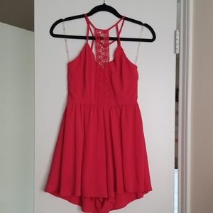 Coral Romper With Lace